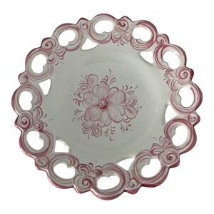 Vestal Pink and White Floral Wall Plate Trinket Candy Dish Made in Portugal 601